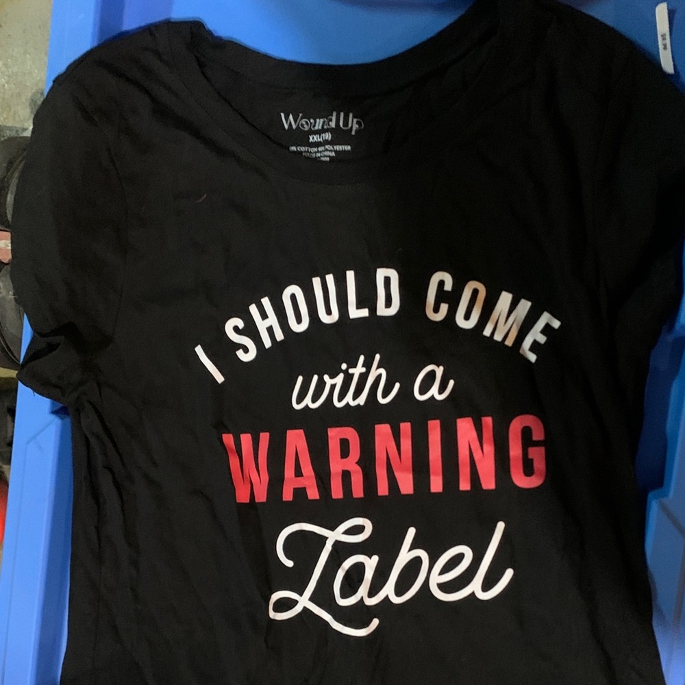 Wound Up Black Tee with Red and White Print